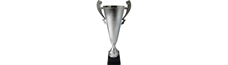 LARGE TALL CONICAL SILVER METAL HANDLED TROPHY - 3 SIZES - 44CM to 66CM LARGE TALL CONICAL SILVER METAL HANDLED TROPHY - 3 SIZES - 44CM to 66CM